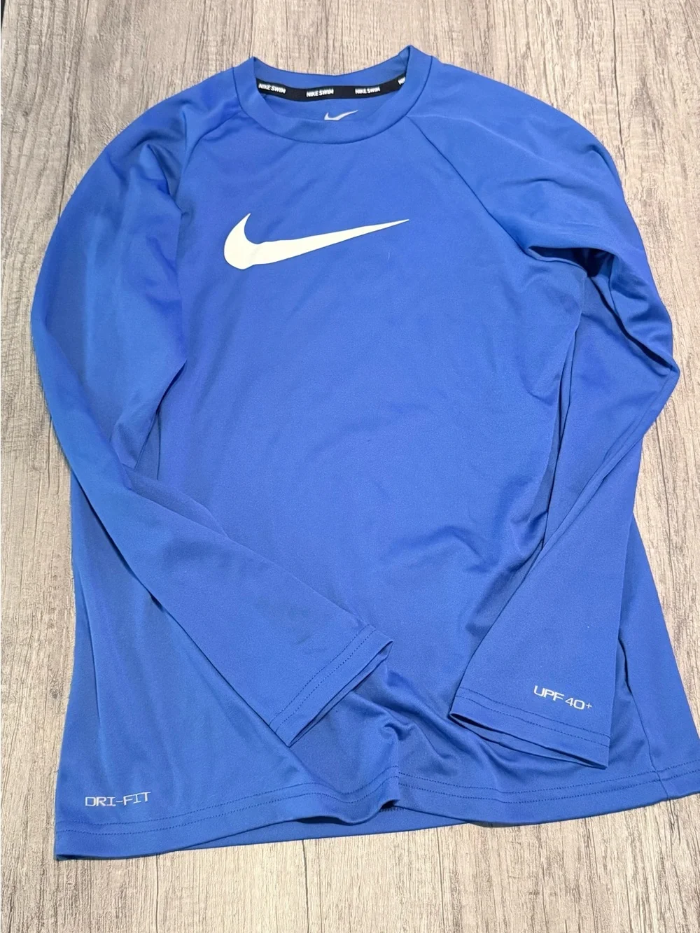 Nike Kids Royal Blue Long-Sleeve Swim Rashguard with White Swoosh